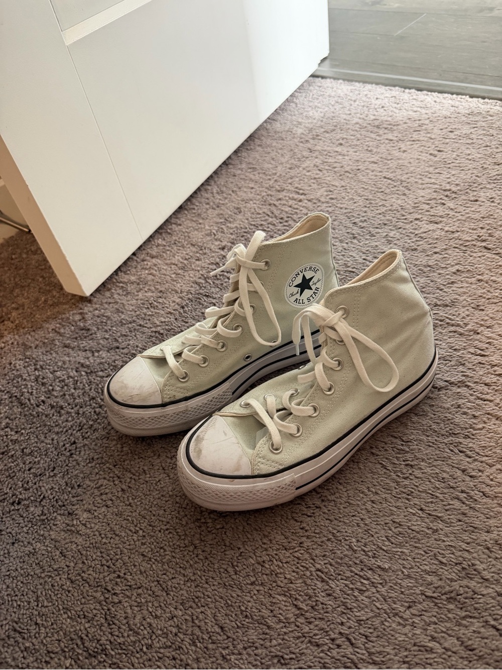 Converse High Top Sneakers in Light mint green with Black Trim